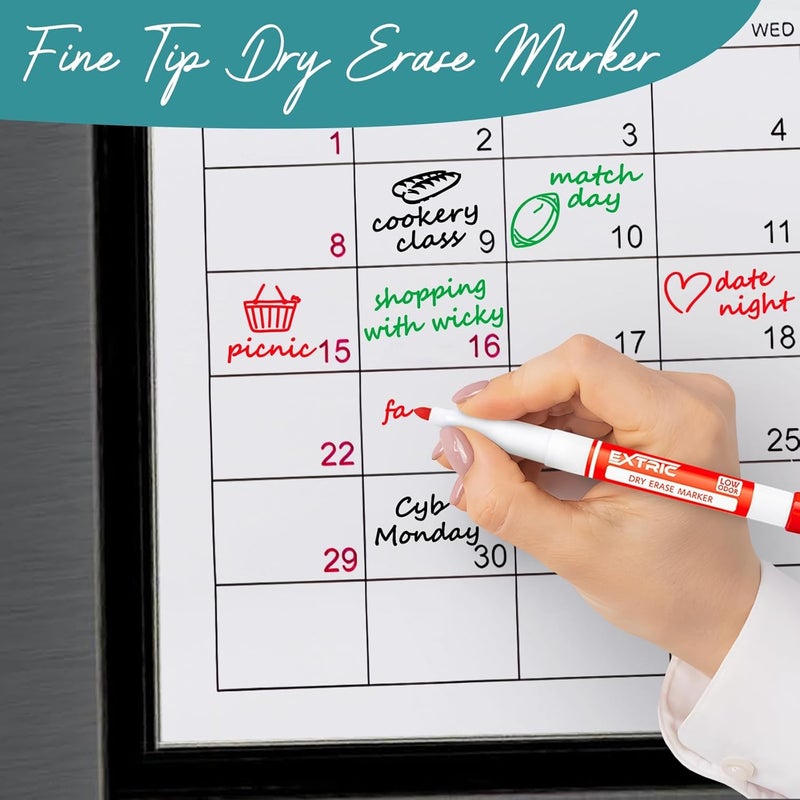 EXTRIC Dry Erase Markers Fine Tip Set, 5 Whiteboard Markers, Whiteboard Cleaner and Eraser, Low Odor Dry Erase Marker with Eraser, White Board Marker for Kids, School Supplies and Teachers - Image 4